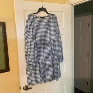 Blue and White Gingham Tiered Dress